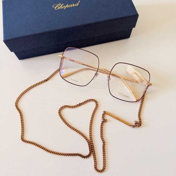 New! Chopard Rose Gold Eyeglasses, Titanium with Chain, VCHF49 0357, Authentic main image 7